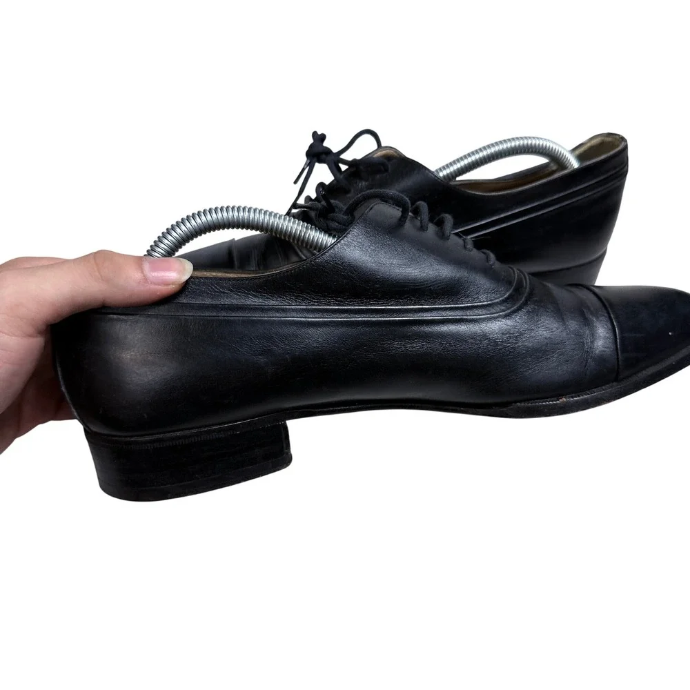 Bally Cagney Oxford Shoes Mens 10 D Black Leather Cap Toe Lace Up Made in Italy
